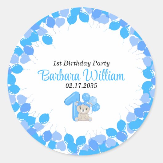 ブルーベアちゃん1歳の誕生日 ラウンドシール (正面)