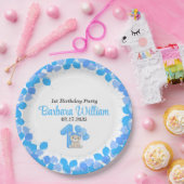 ブルーベアの女の子1歳の誕生日紙皿 ペーパープレート (パーティー)