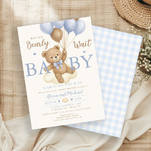 ブルーベアバルーンの男の子ベビーシャワー Bearly wait 招待状
