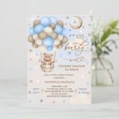 ブルーベアリーウェイトテディベア男の子ベイビーシャワー 招待状 (スタンド正面)