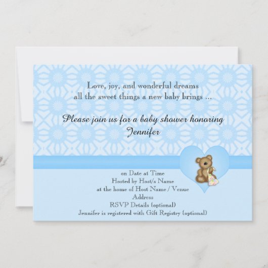 ブルーベアレトロフラワーベビーシャワー招待状 招待状 (正面)