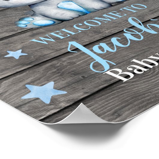 ブルーベアーウェルカムサイン、ボーイシャワー ポスター (角)