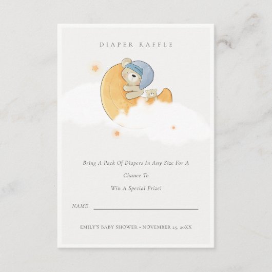 ブルーベアーオーバームーンボーイおむつラッフルベビーシャワー エンクロージャーカード (正面)