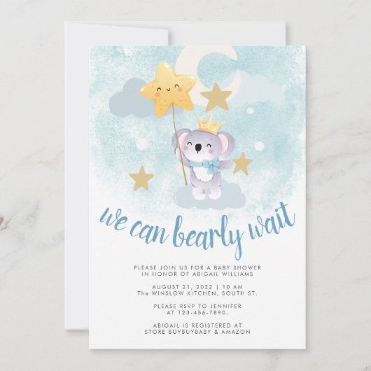 ブルーベアースター&スカイベビーシャワーを心待ちにする 招待状 (正面)