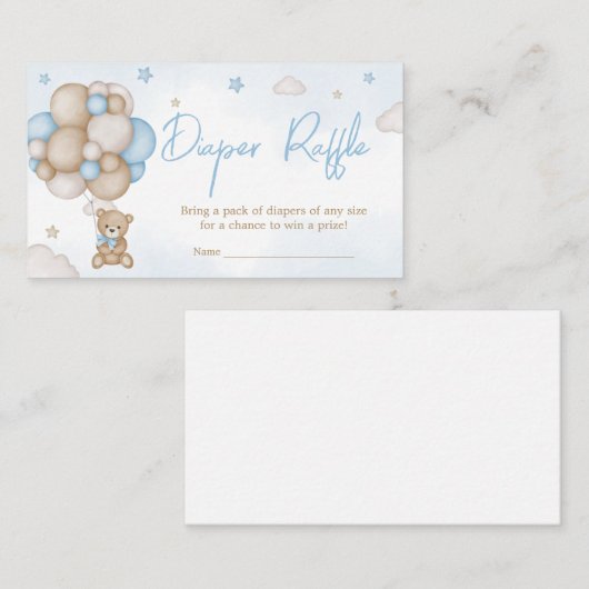 ブルーベアーバルーンベビーシャワーおむつラッフル エンクロージャーカード (正面/裏面)