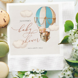 ブルーベアーバルーンベビーシャワーボーイ紙ナプキンス 縁ありカクテルナプキン