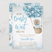 ブルーベアーバルーンベビーシャワー 招待状 (正面/裏面)