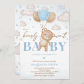 ブルーベアーバルーンベビーシャワー 招待状 (正面/裏面)