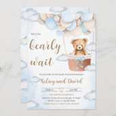 ブルーベアーバルーンベビーシャワー 招待状 (正面/裏面)