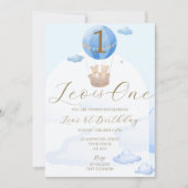 ブルーベアーバルーン子供たち1st誕生日招待状 招待状 (正面)