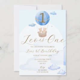 ブルーベアーバルーン子供たち1st誕生日招待状 招待状