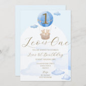 ブルーベアーバルーン子供たち1st誕生日招待状 招待状 (正面/裏面)