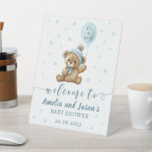 ブルーベアーバルーン男の子のシャワー歓迎サイン 台座サイン (インサイチュ)