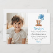 ブルーベアーバルーン誕生日写真サンキューカード サンキューカード (正面)