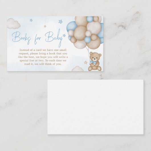 ブルーベアーバルーン赤ちゃんシャワーベビー エンクロージャーカード (正面/裏面)