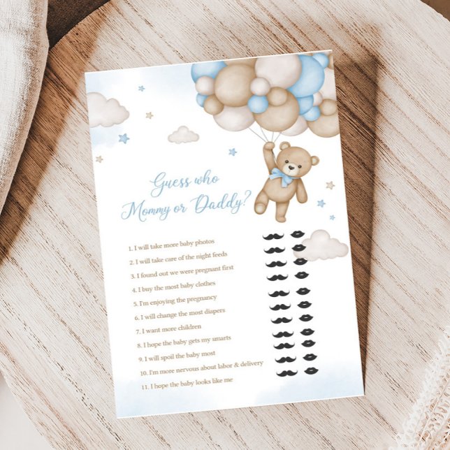 ブルーベアーバルーン赤ちゃんシャワー誰がゲーム (Blue Bear Baby Shower Guess who Mommy or Daddy Game)