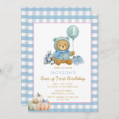 ブルーベアーパンプキンベイリーファースト誕生日 招待状 (正面/裏面)