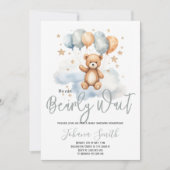 ブルーベアーベイビーシャワーを待つことができる 招待状 (正面)