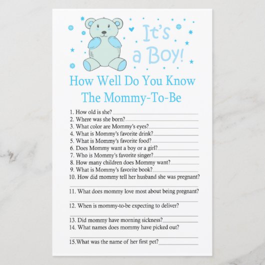 ブルーベアーベイビーシャワーゲームをどれだけ知っているか (正面)