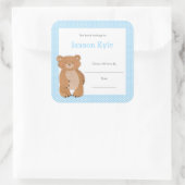 ブルーベアーベイビーシャワー蔵書票、ボーイブックプレート スクエアシール (バッグ)