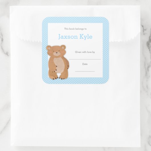 ブルーベアーベイビーシャワー蔵書票、ボーイブックプレート スクエアシール (バッグ)