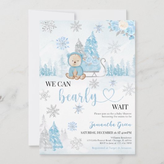 ブルーベアーベイビーシャワー 招待状 (正面)