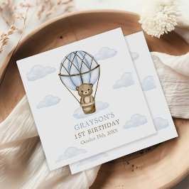 ブルーベアーホットエアバルーン男の子たち1st誕生日 スタンダードカクテルナプキン