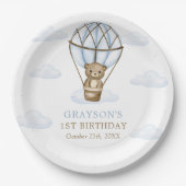 ブルーベアーホットエアバルーン男の子たち1st誕生日 ペーパープレート (正面)