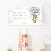 ブルーベアーホットエアバルーン男の子たち1st誕生日 横断幕 (インサイチュ)