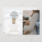 ブルーベアーホットエアバルーン男の赤ちゃんシャワーフォト 招待状 (正面)