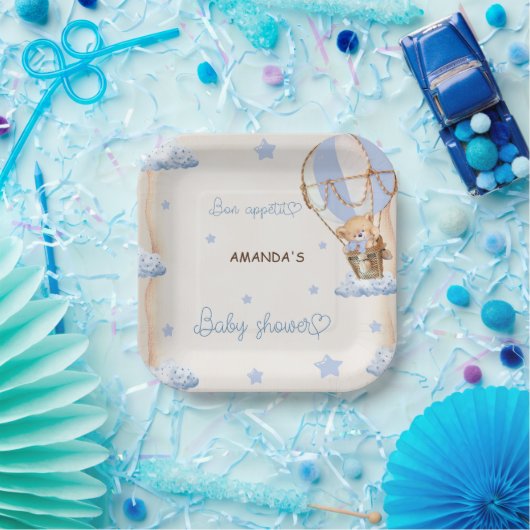 ブルーベアーホットエアバルーン赤ちゃんシャワー素朴 ペーパープレート (パーティー)