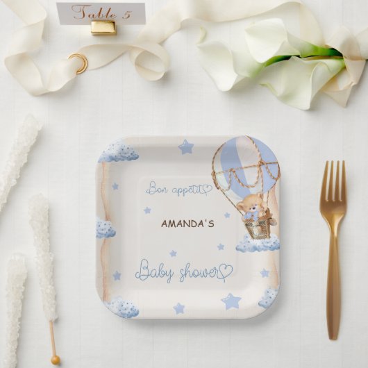 ブルーベアーホットエアバルーン赤ちゃんシャワー素朴 ペーパープレート (ウェディング)