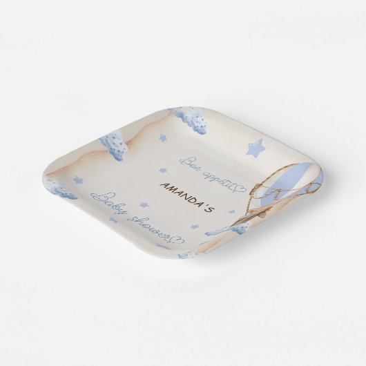 ブルーベアーホットエアバルーン赤ちゃんシャワー素朴 ペーパープレート (傾斜あり)