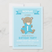 ブルーベア任意の年齢または最初の誕生日招待状 招待状 (正面)