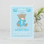 ブルーベア任意の年齢または最初の誕生日招待状 招待状 (スタンド正面)