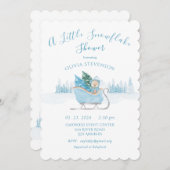 ブルーベア小さなスノーフレーク赤ちゃんシャワー 招待状 (正面/裏面)