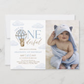 ブルーベア熱気球ボーイズ1stバースデーフォト 招待状 (正面)