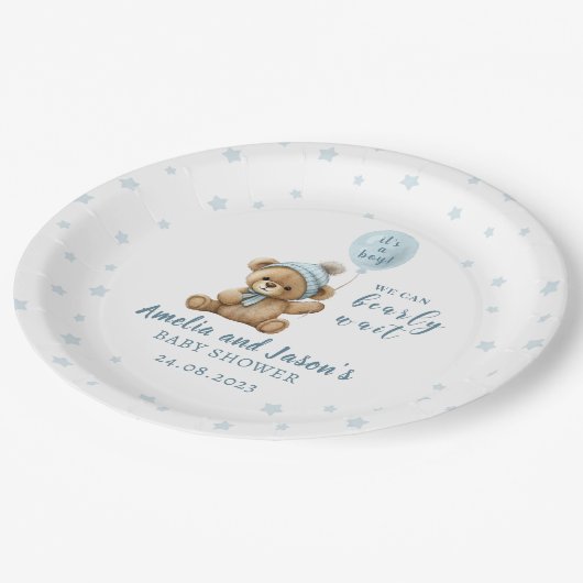 ブルーベア男の子の赤ちゃんシャワー紙プレート ペーパープレート (アングル)