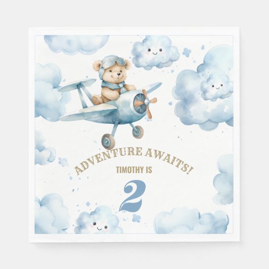 ブルーベア誕生日ボナンザ飛んでいる:2年目 スタンダードランチョンナプキン (正面)