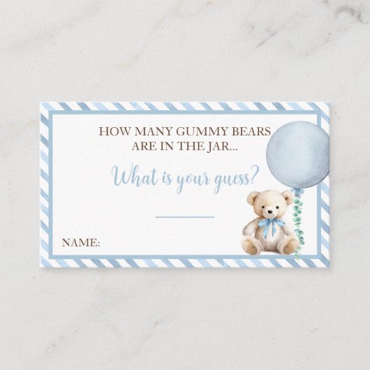 ブルーベア赤ちゃんシャワー推測用ゲームカード アドバイスカード (正面)