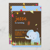 ブルーベイビーエレファントのパーソナライズパーティー 招待状 (正面/裏面)