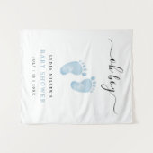 ブルーベイビーフィートベイビーシャワーの歓迎の看板ベイビーボーイ タペストリー (正面(横))