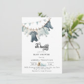ブルーベイビー服 | 水彩ベイビーボーイシャワー 招待状 (スタンド正面)