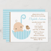 ブルーベイビー in アンブレラ ベビーシャワー 招待状 (正面/裏面)