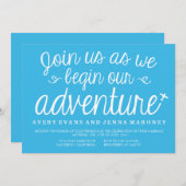 ブルーベギンウエアアドベンチャー飛行機結婚式招待状 招待状 (正面/裏面)