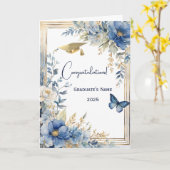 ブルーベジエレガントュフラワーパーソナライズされた卒業 カード (黄色い花)