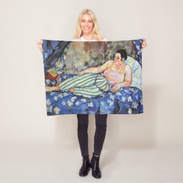ブルーベッドルームの女性（Suzanne Valadon著） フリースブランケット
