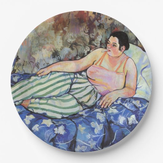 ブルーベッドルームの女性(Suzanne Valadon著) ペーパープレート (正面)