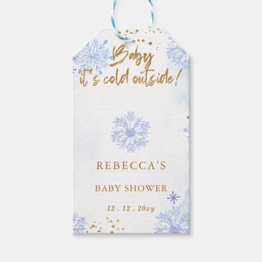ブルーベビーその冷たい外の冬の赤ちゃんシャワー ギフトタグ (正面)