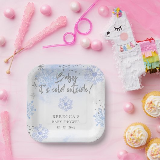 ブルーベビーその冷たい外の冬の赤ちゃんシャワー ペーパープレート (パーティー)